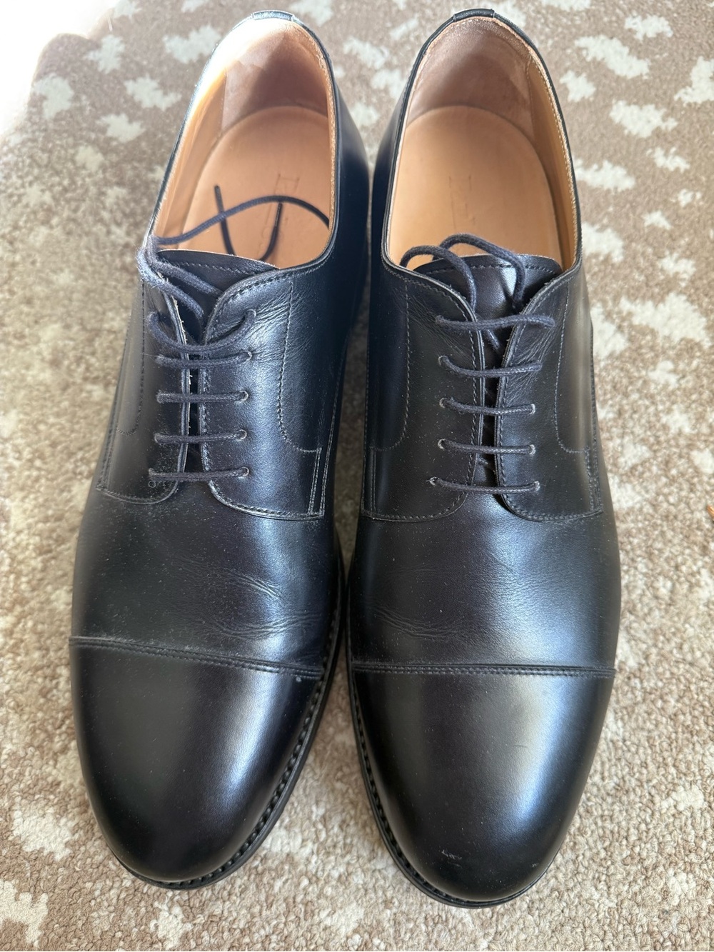 Paul Stuart vibram Classic Black Leather Cap-Toe Derby Shoes - Men